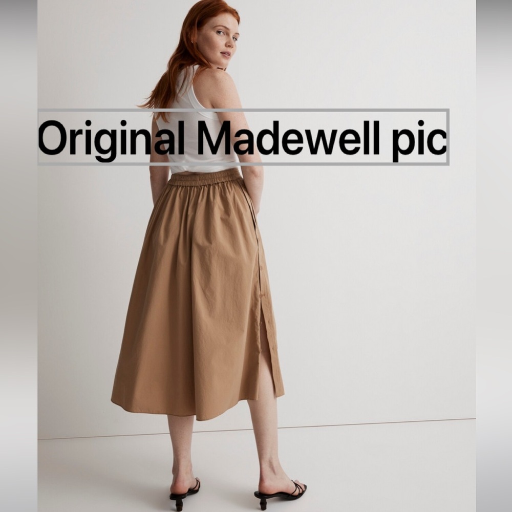 MADEWELL signature poplin side-button midi skirt/ size xxs/ seed khaki color - Picture 3 of 7